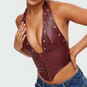Princess Polly Maroon Halter Corset Top